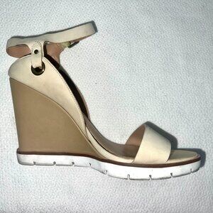 Paolo Brown & Cream Wedge Leather Sandals Size 8.5, Brown Wedges Summer Shoes